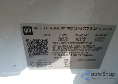 2023 Chevrolet Equinox Fwd Rs z USA, uszkodzony, nr VIN 3GNAXMEGXPS194088